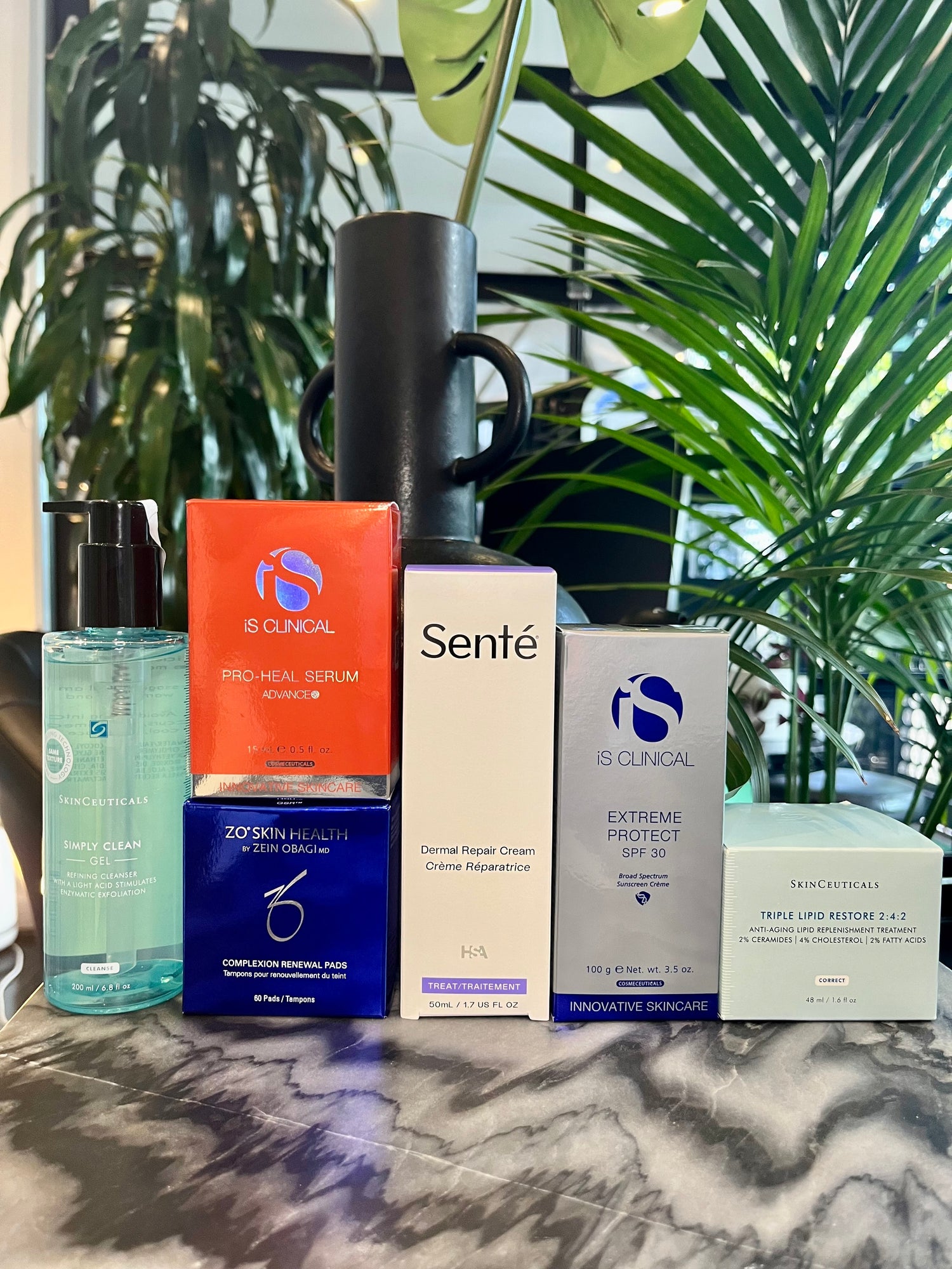 Simply Clean, Skin Ceuticals (AM/PM) Complexion Renewal Pads (PM) Pro-Heal Serum, iS Clinical (AM/PM as tolerated) Dermal Repair Cream, Senté (AM/PM) Extreme Protect, iS Clinical (AM &amp; every 2 hours) Triple Lipid Restore, Skin Ceuticals, (PM)